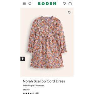 Mini Boden Girls Norah Scallop Cord Dress Aster Purple Flowerbed Floral 6-7Y NEW